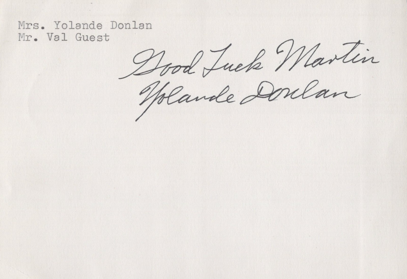 Yolande Donlan d2014 BRITISH-AMERICAN ACTRESS Signed AUTOGRAPH CARD 4×6