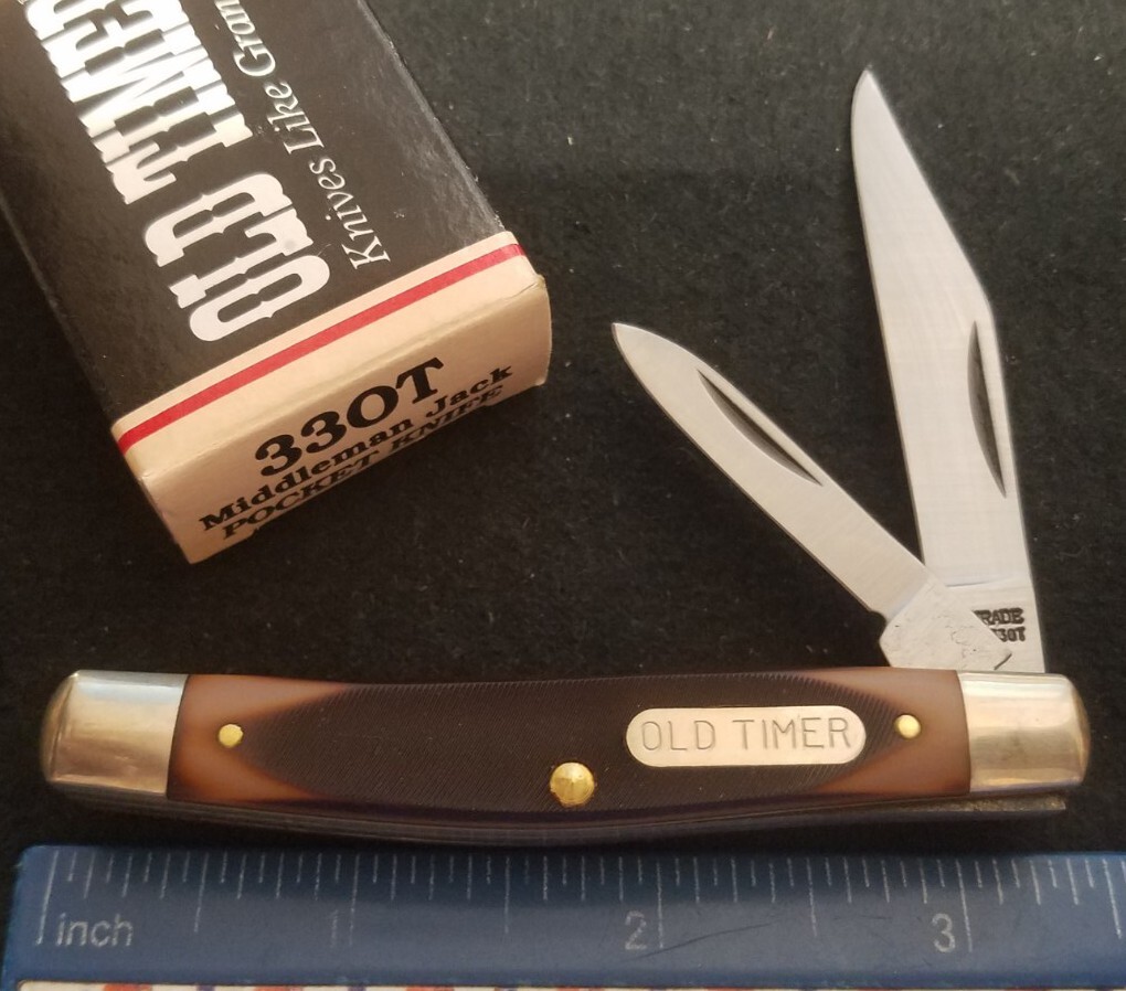 Schrade USA Old Timer 33OT Middleman Jack Knife, Sawcut Brown Delrin Handles “