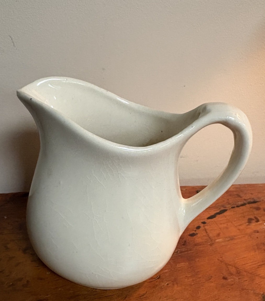 Vintage Earthenware Cream Pitcher Off White Classic Farmhouse Design