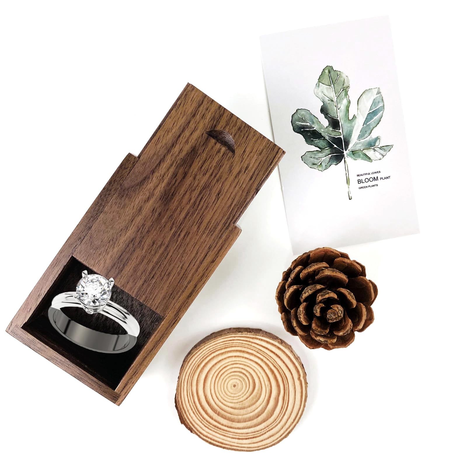TATMOHIK Small Wood Gift Box with Sliding Lid Sliding Top Tiny Wooden Keepsake