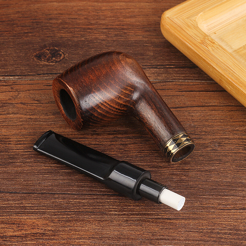 Classic Beech Wood Gold Ring Pipe Handmade Straight Type Solid Wood Pipes