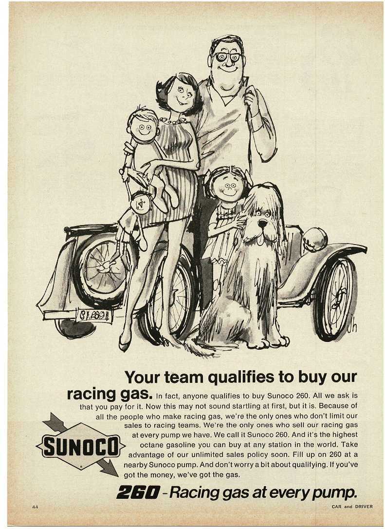 1970 SUNOCO 260 Racing Gas family car comic cartoon art Vintage Print Ad