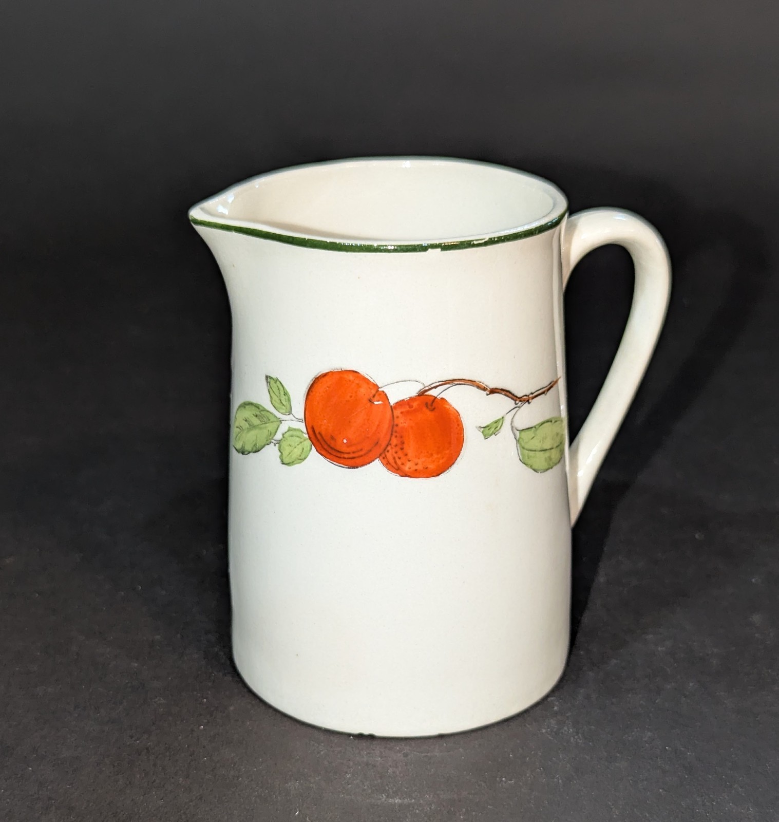 Vintage 3.75″ W. H. Grindley England Hand Painted Cherries Cream Milk Pitcher