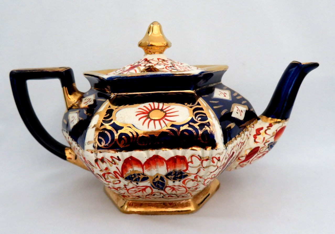 1840’s England Gaudy Welsh Porcelain Pottery Hexagon Teapot ~ Arthur Wood