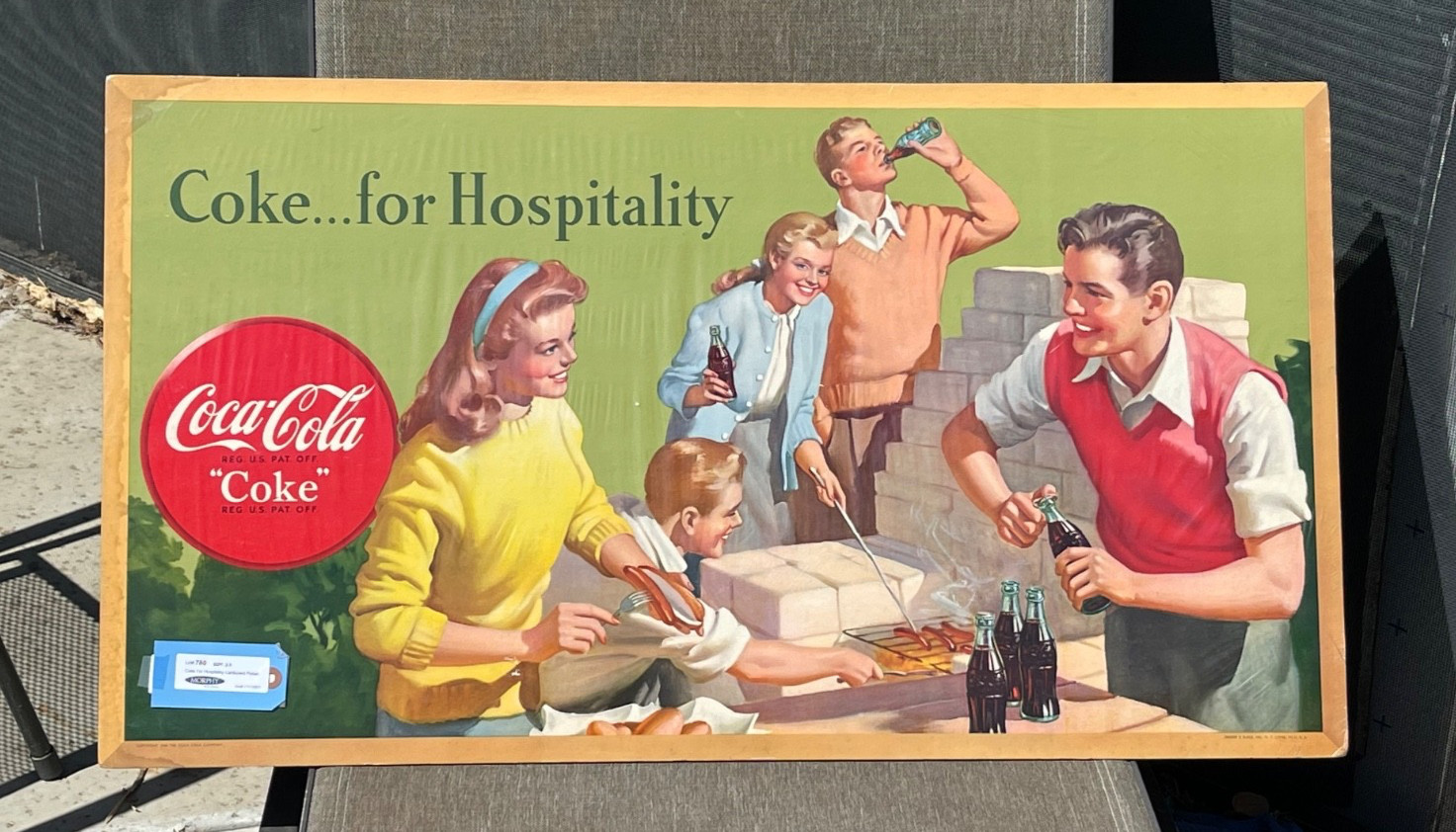 1954 COCA COLA CARDBOARD. COKE…. FOR HOSPITALITY 36 IN BY 20 IN