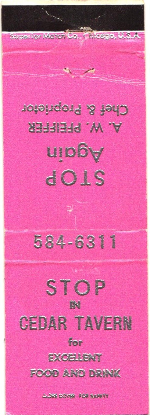 Stop In Cedar Tavern For Excellent Food And Drink, Vintage Matchbook Cover