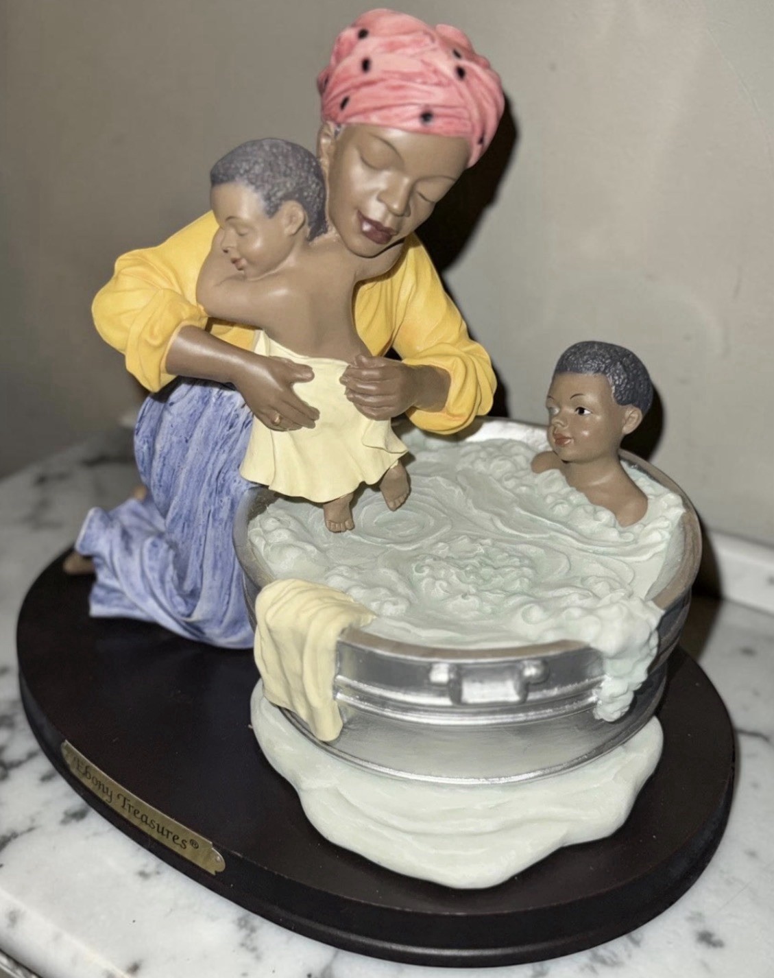 Mother Bathing Baby Boys Figurine Ebony Treasures United Treasures Mother’s Day!