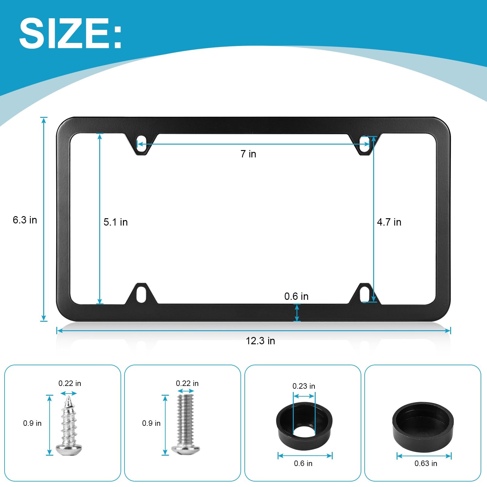 ZSZT License Plate Frames Black, 2Pcs 4 Holes 12.3*6.3*0.1inches, ‎Black