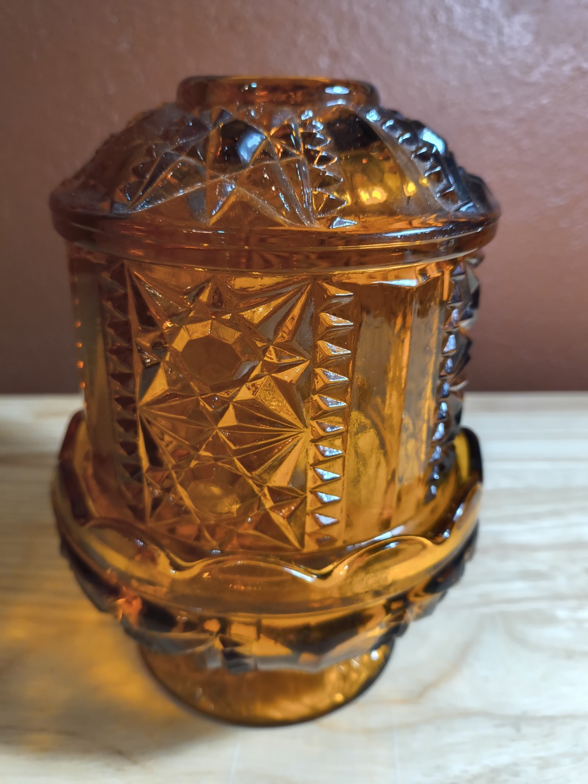 Vintage Amber Indiana Glass Large Golden Stars And Bars Fairy Lamp