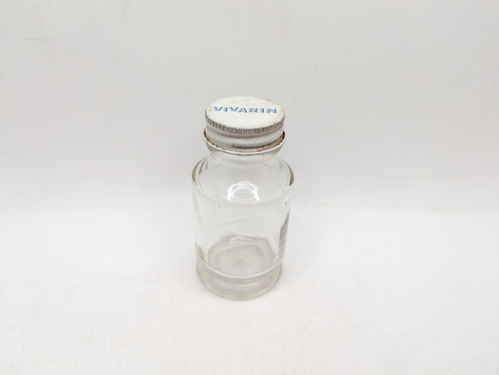 Vintage Vivarin Medicine Clear Glass Bottle EMPTY Metal Cap No Label