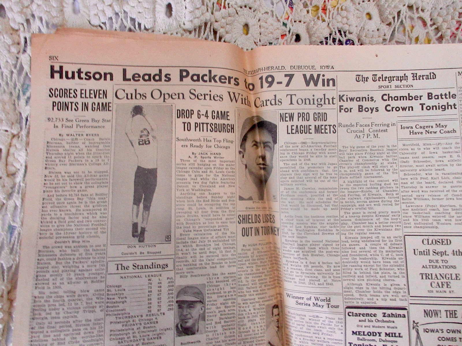 Newspaper WWII WW2 Dubuque T- Herald August 31 1945 WAR PHOTOS DON HUTSON PACKER