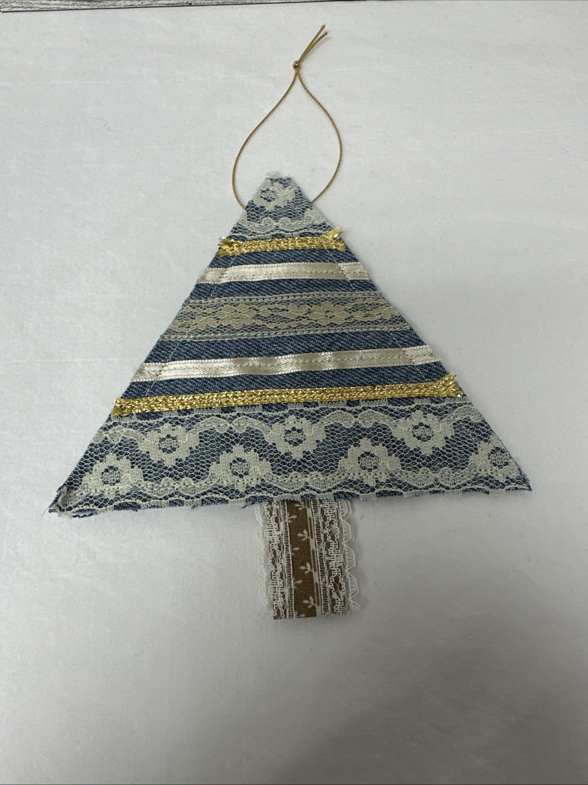 Handcrafted Upcycle Jeans & Lace Tree Ornament 6”