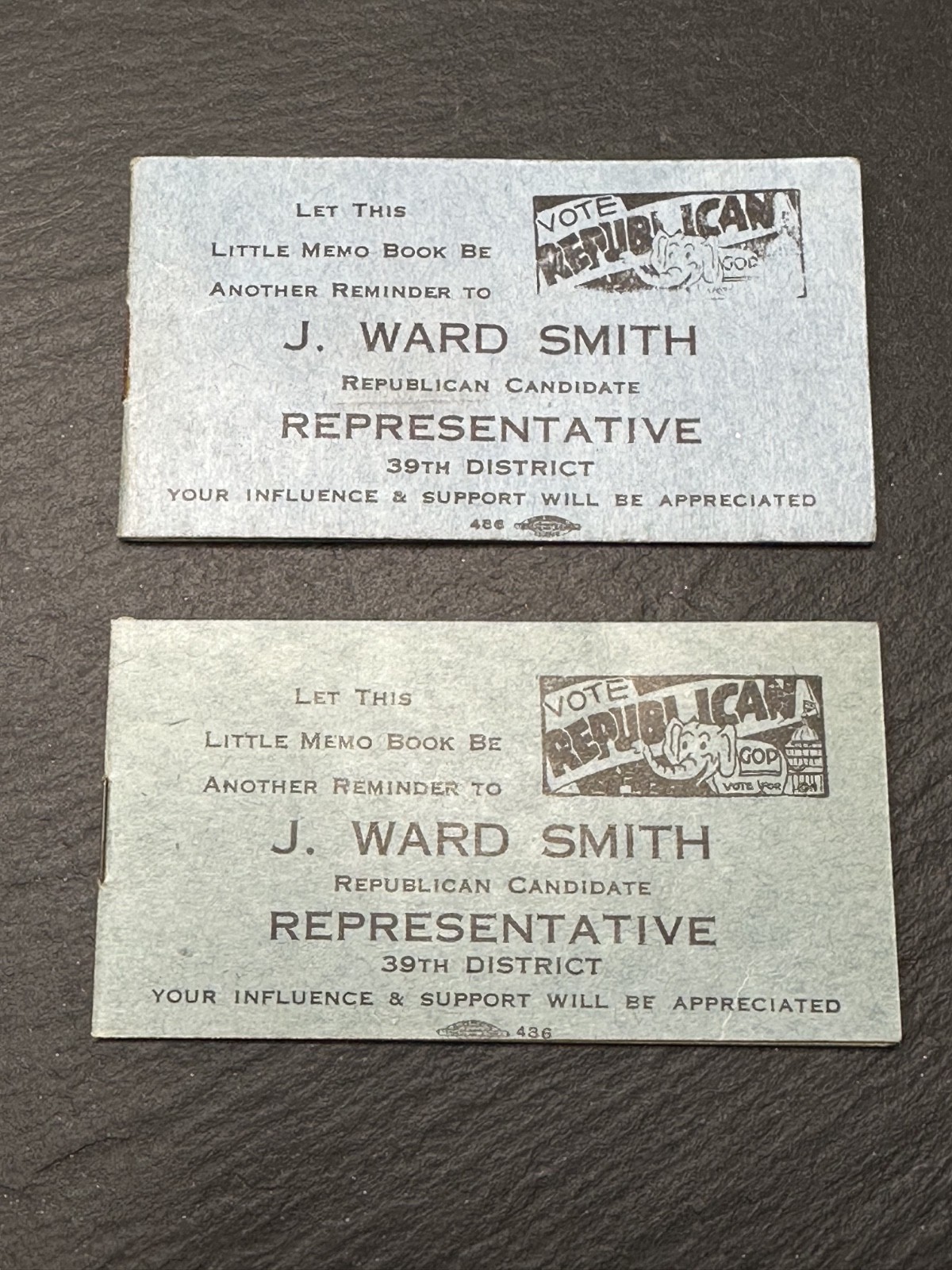 2 1930’S MEMO BOOK VOTE REPUBLICAN J WARD SMITH 39TH DISTRICT ILLINOIS FP315