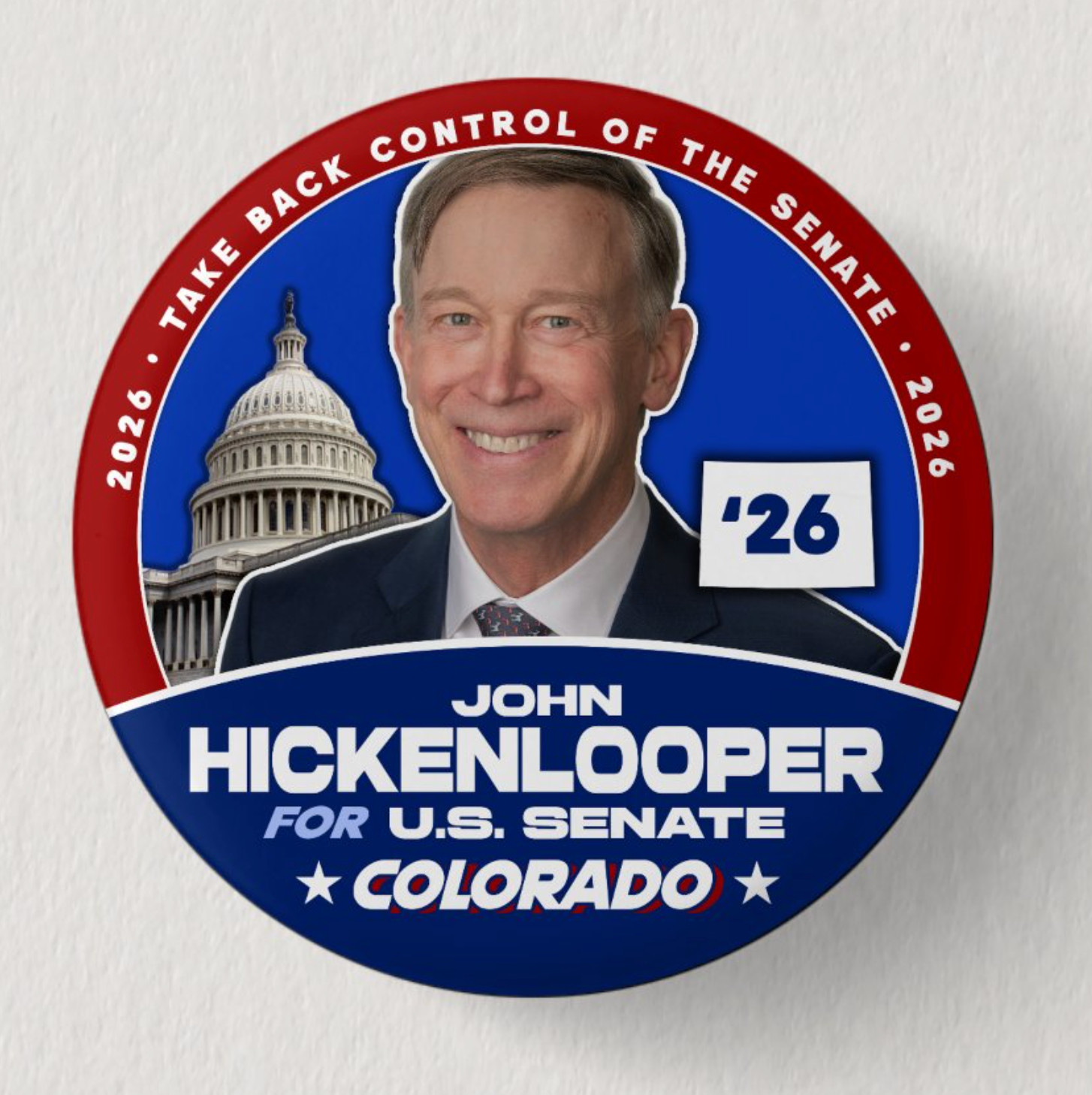 JOHN HICKENLOOPER Senate 2026 3″ Pin Button Political Democrat Colorado Midterms