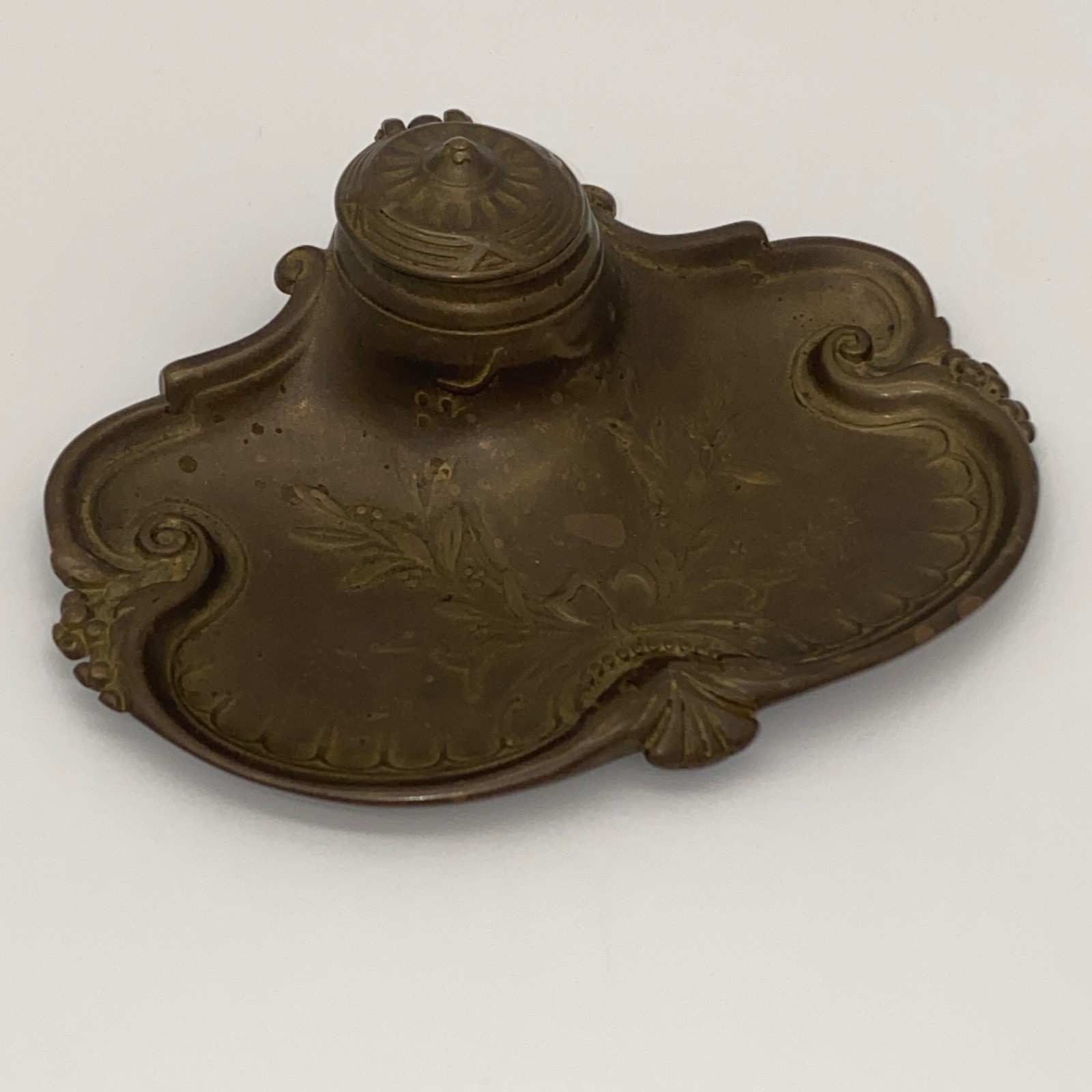 Antique Italian Art Nouveau Brass Inkwell Pen Tray Tidy Victorian 1890 1900