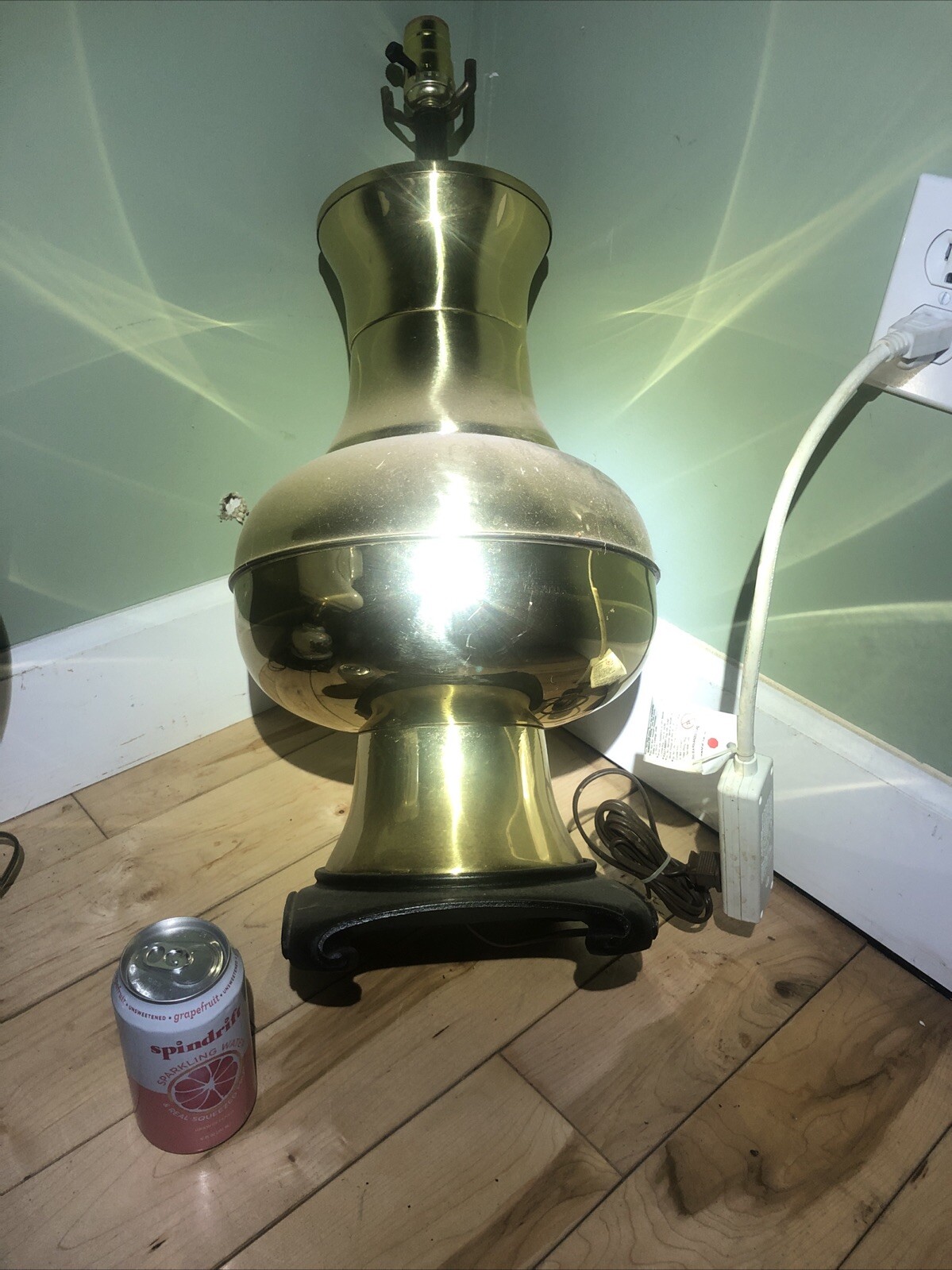 Vintage 25” Tall Round Brass Table Lamp Mid-Century Modern