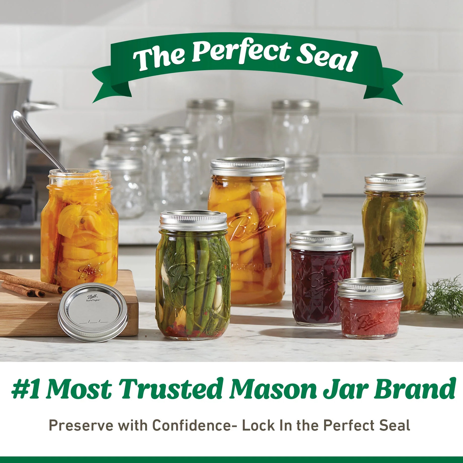 16 Oz Nesting Mason Jars 4-Pack, Wide Mouth Pint Canning Jars with Lids and Ring