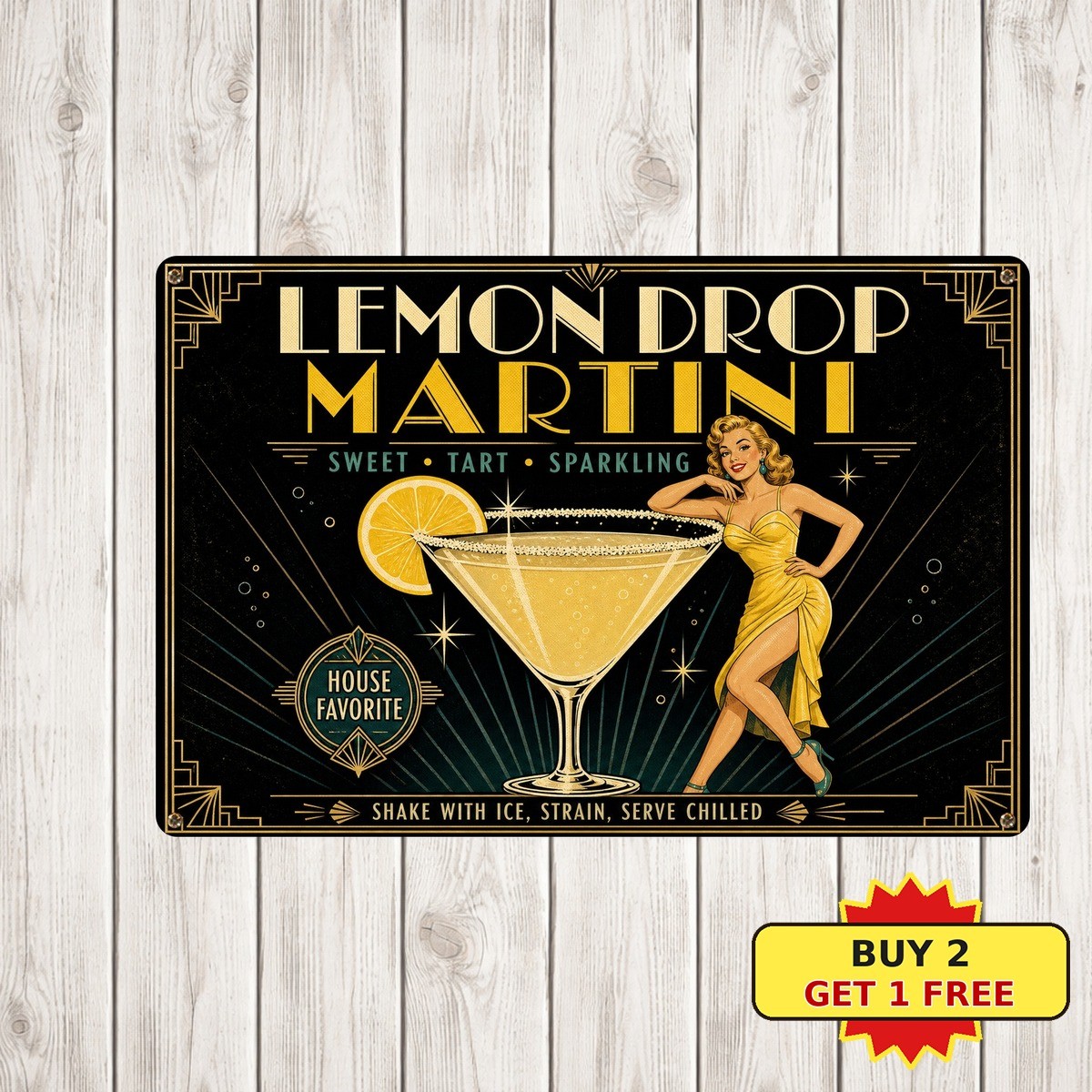Drop Lemon In Martini Farmhouse Kitchen Fruit Cocktail Bar Metal Tin Sign Plaque