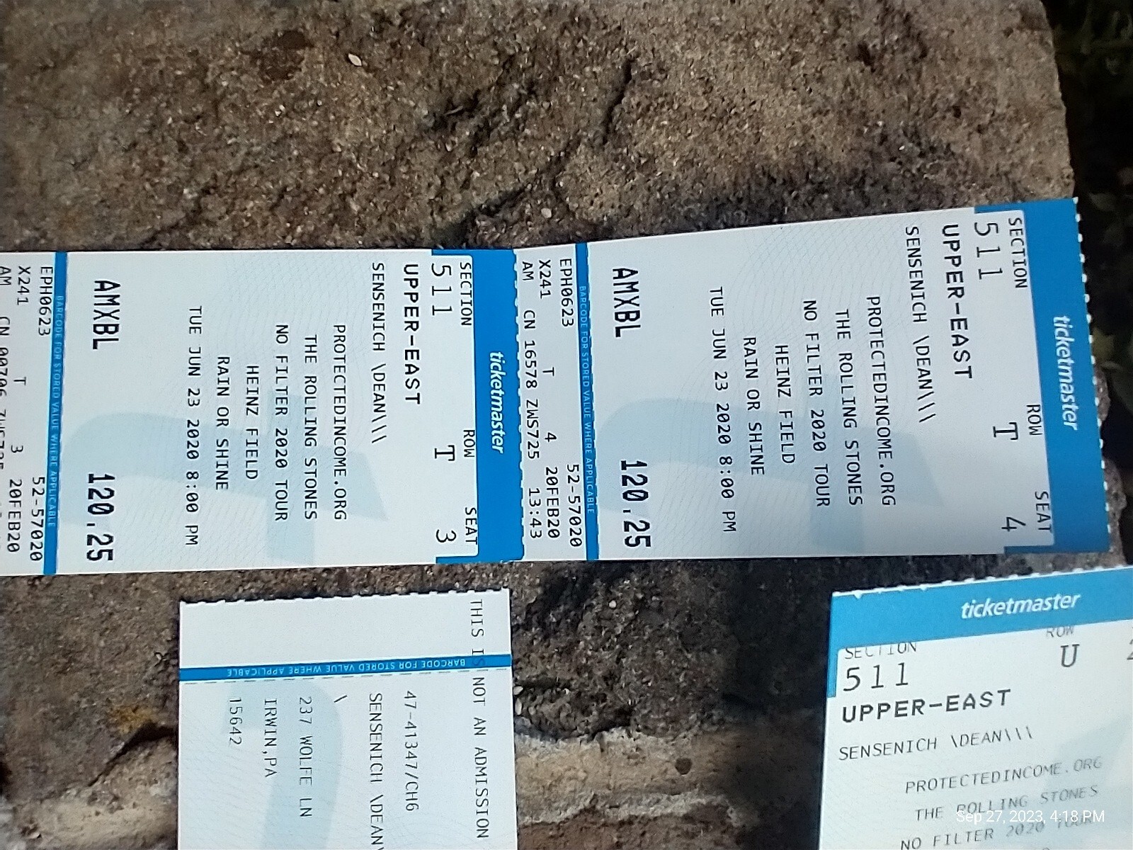 Ephemera ROLLING STONES NO FILTER 2020 Tour TICKETS HEINZ FIELD ( CANCELED )
