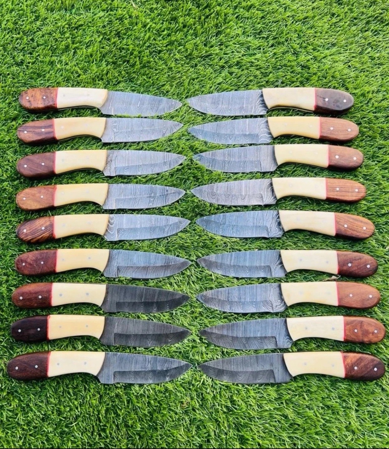 Lot of 20 pcs 8in Handmade Damascus Steel Skinner knife w/ sheath Bone Handle.
