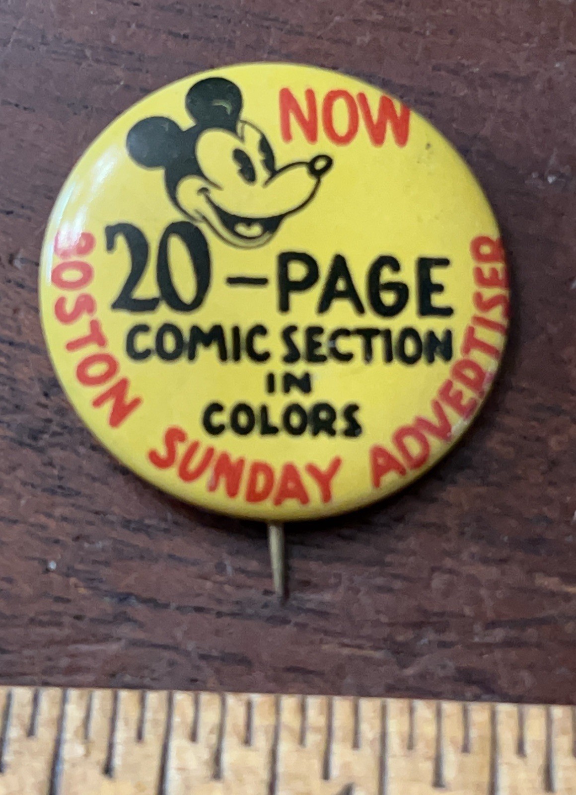1930’s Pinback Button 1 1/8 in Dia. Boston Sunday Advertised Comic Section