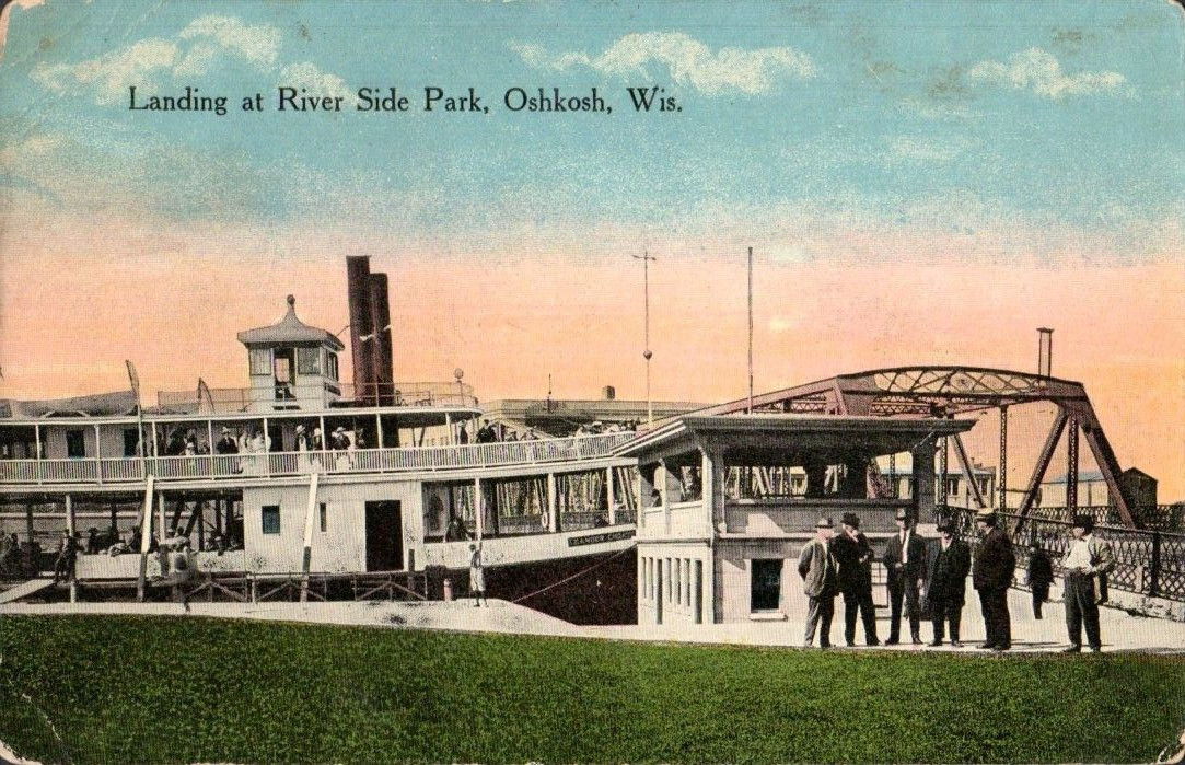 Oshkosh Wisconsin WI Landing at River Side Park 1915 Antique Postcard
