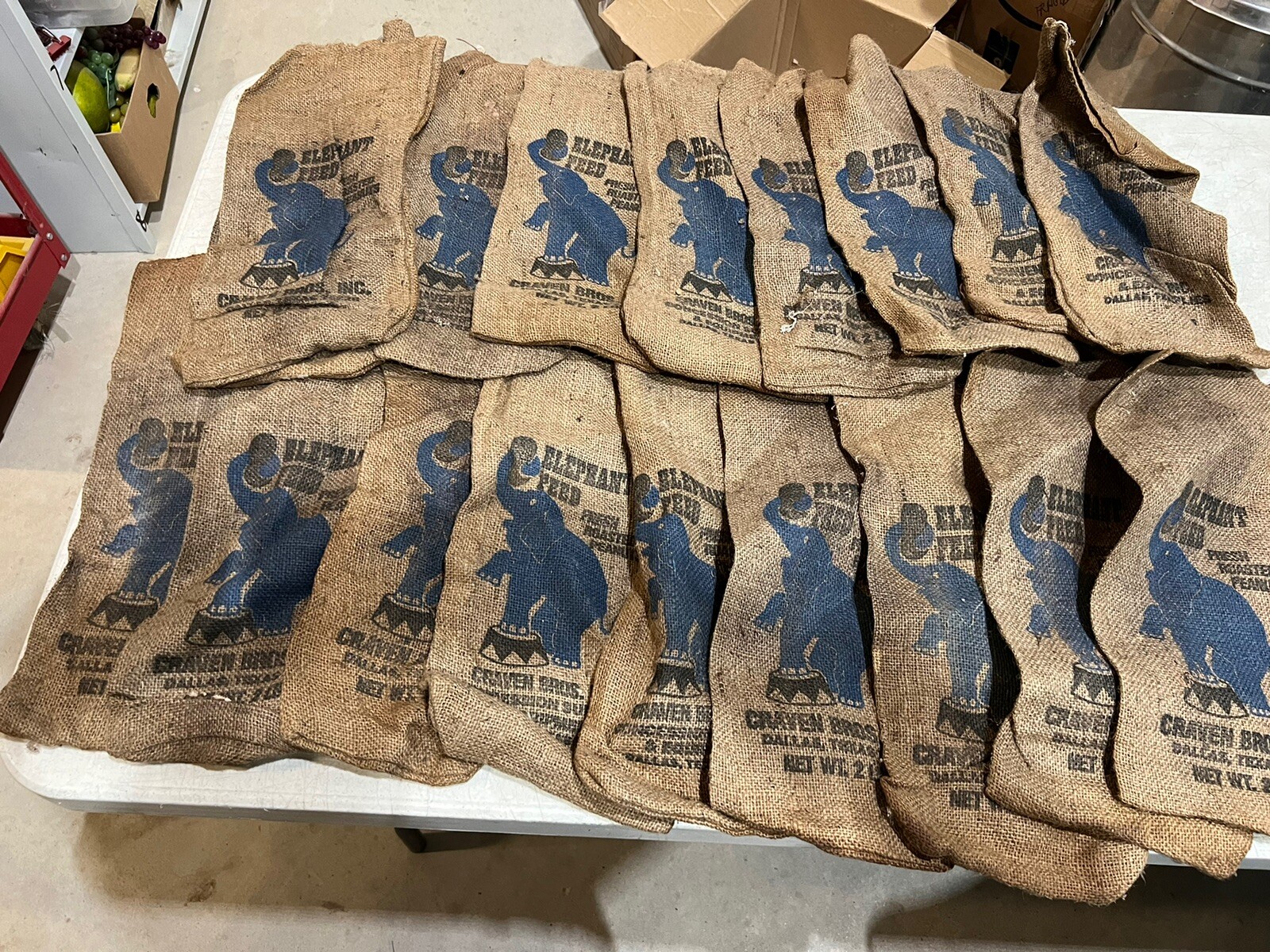 Vintage burlap bag, elephant design, roasted peanut bag, empty 2 lb brown burlap