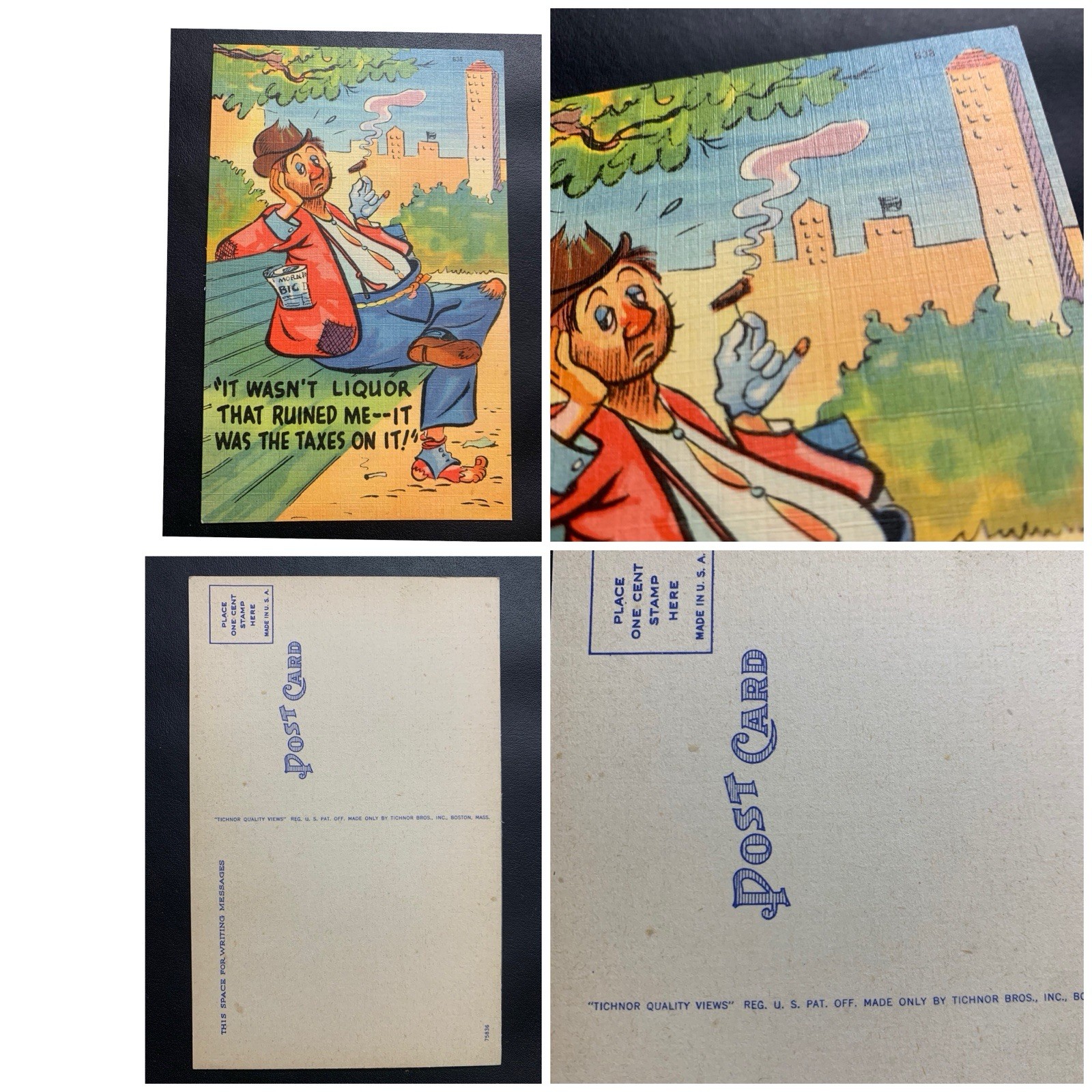 Men Comic Satire Colourpicture Postcard Vintage Man Comedy Hobo on Park Bench