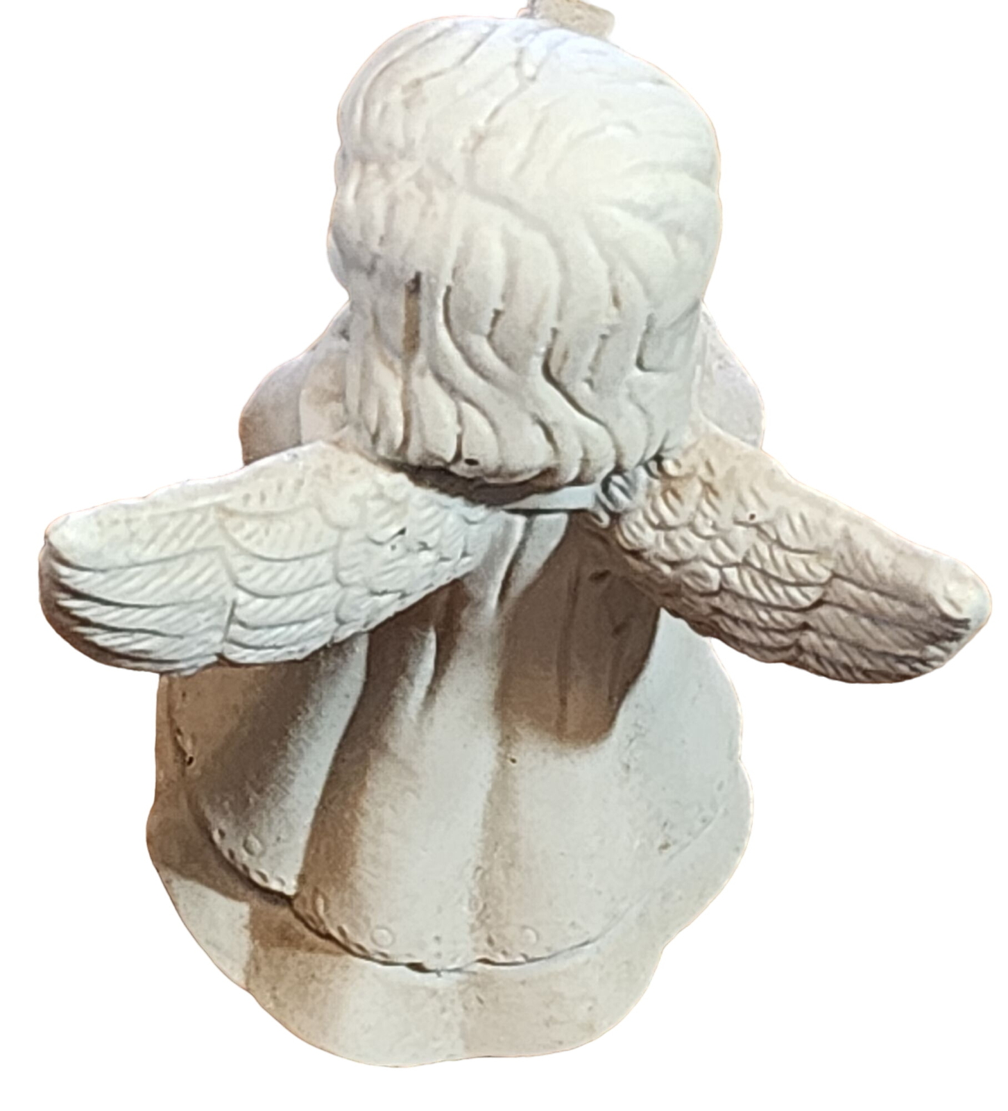 Vintage Bisque Angel Cherub w Harp Figurine 8.5 Inch Tall Hand Made