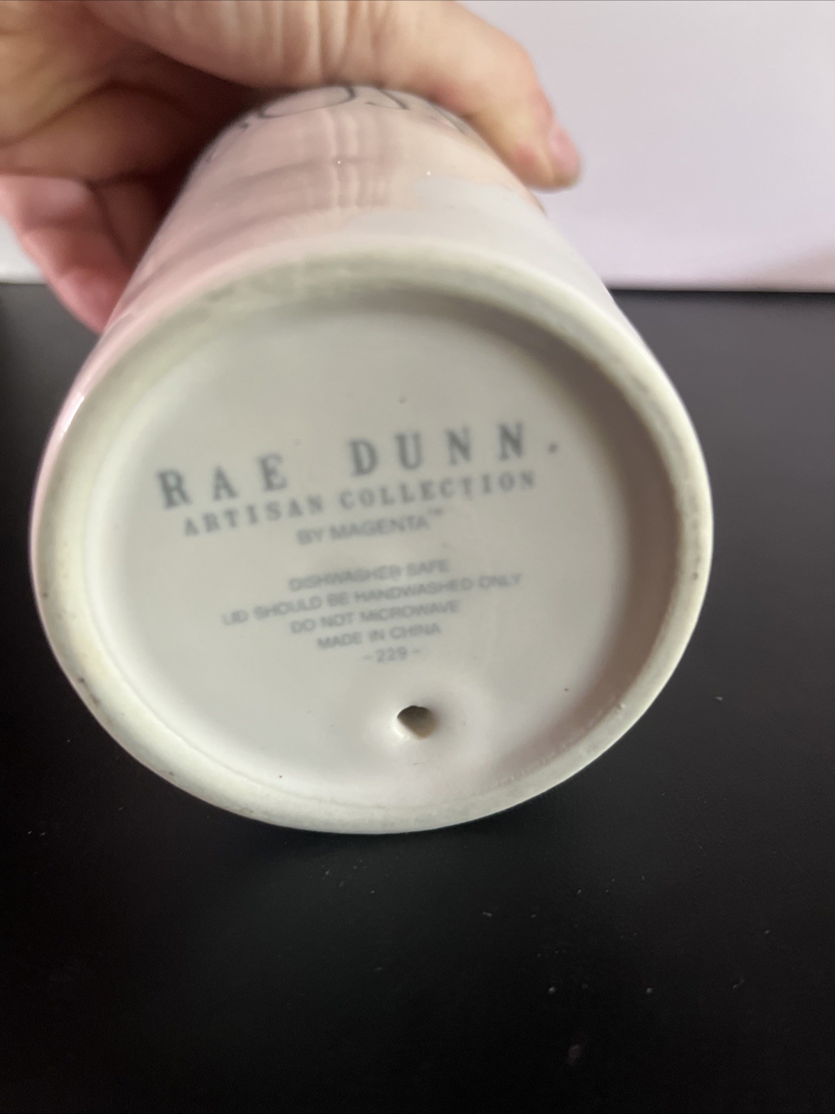 Rae Dunn BOSS White Ceramic 16 oz Travel Mug Dishwasher Safe Drink Through Lid