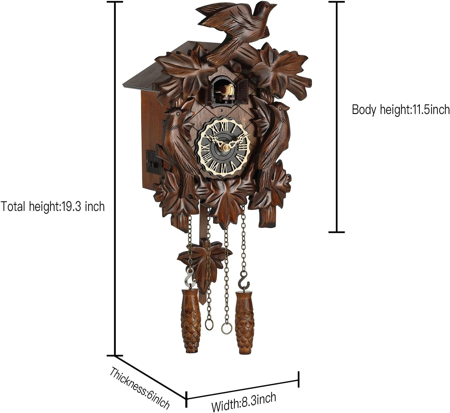 Cuckoo Clock, Traditional Black Forest Handcrafted Wooden Quartz Clock for Wall