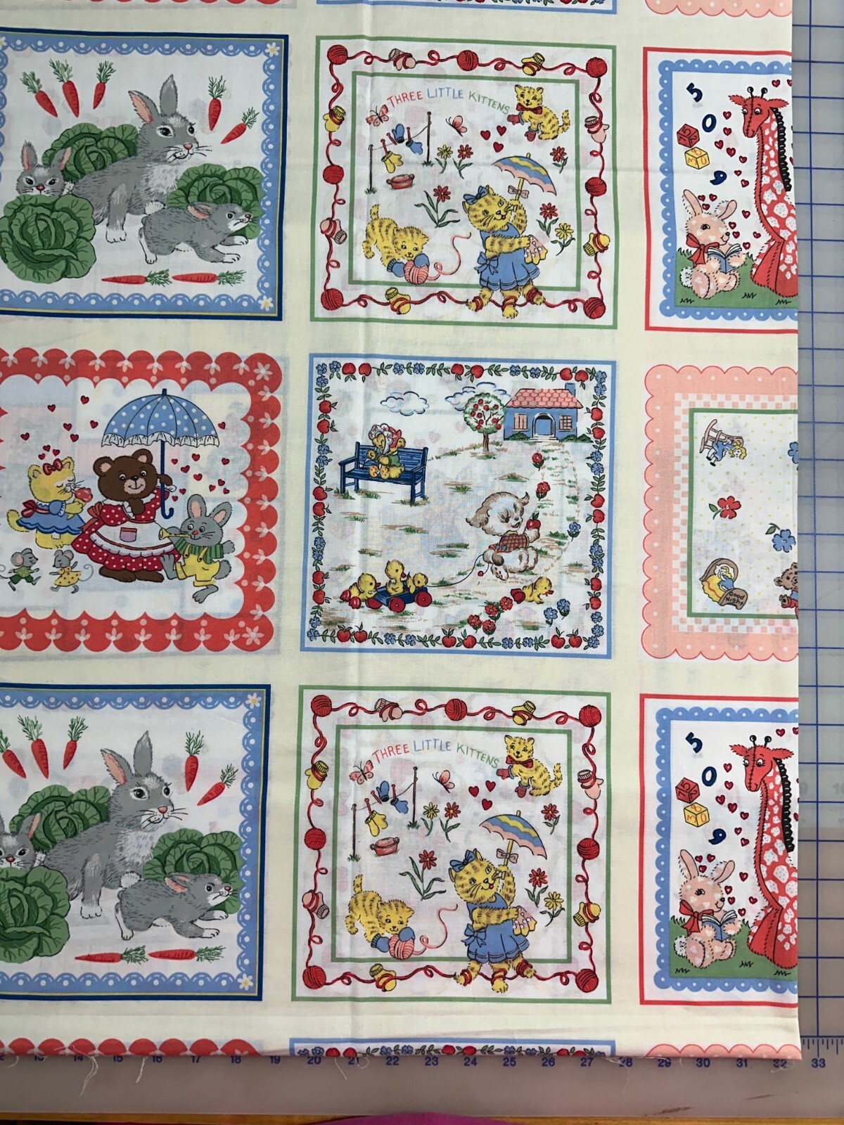 Classic Cottons 2003 Vintage Childrens Hankies 17×43 Fabric Panel Reproduction