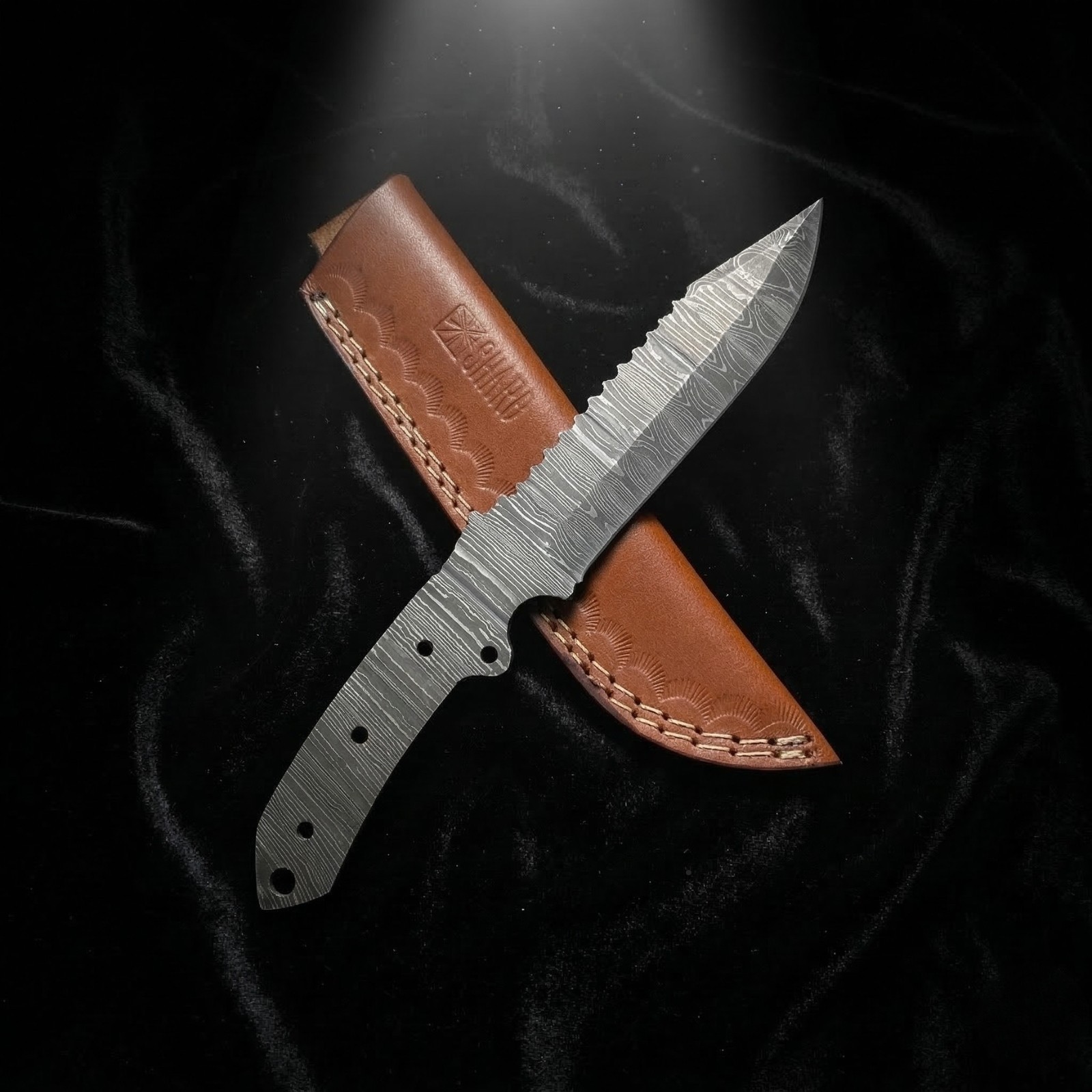 Hand Forged Damascus Blade Blank Tracker Hunting Knife DIY Full Tang with Sheath