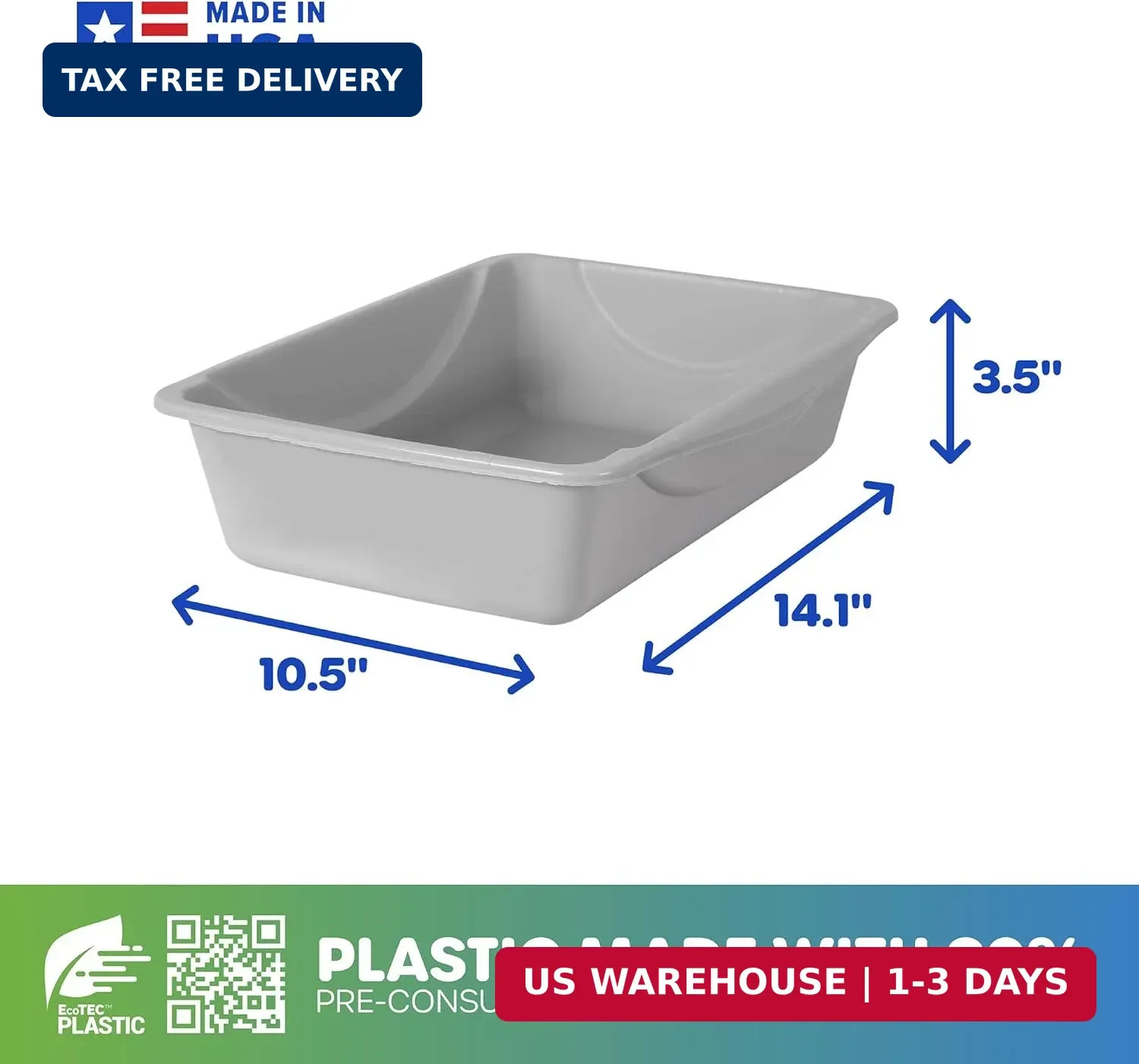 Basic Open Cat Litter Pan, Multidirectional Easy to Clean Plastic Litter
