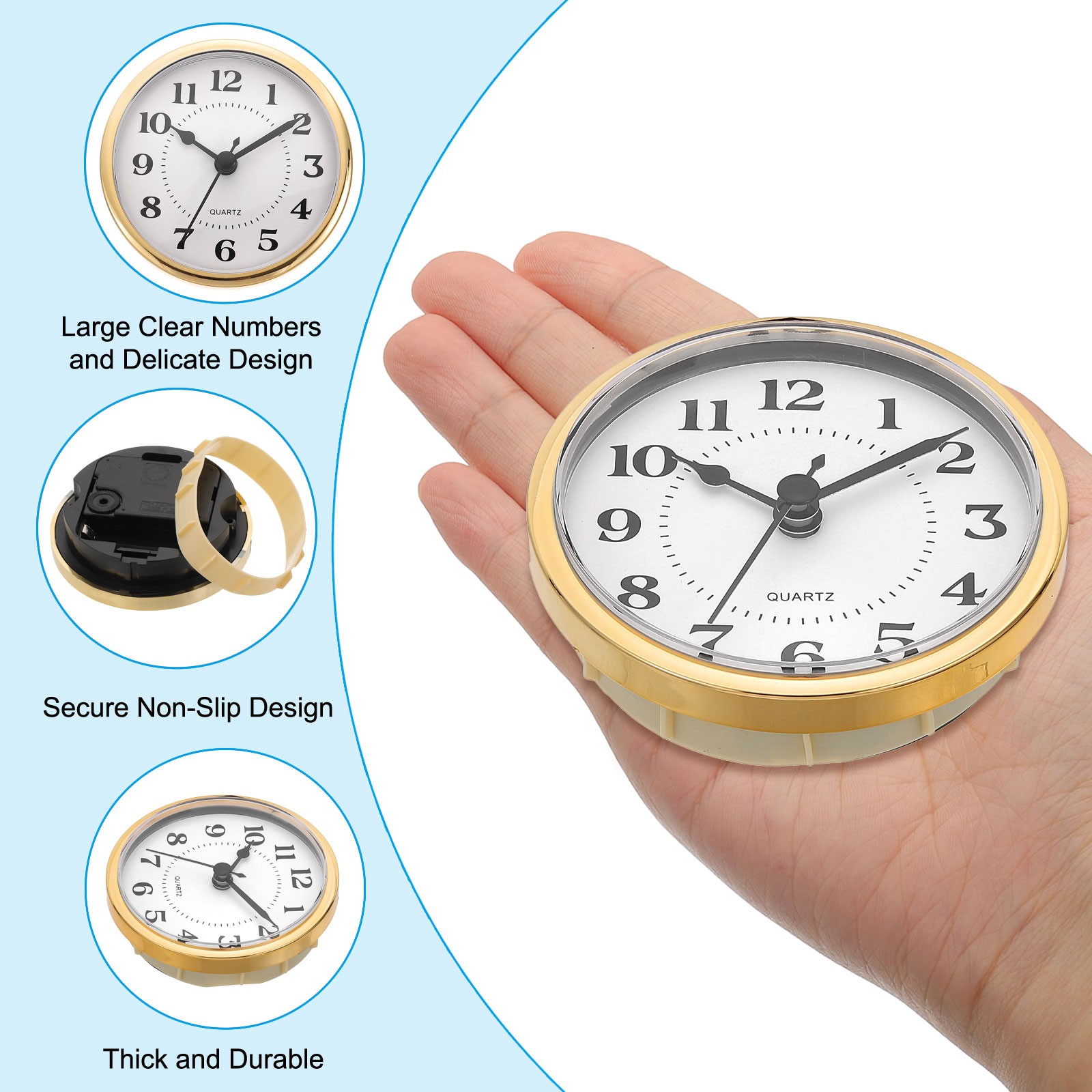 3.5″ 90mm Quartz Arabic Clock Insert Fit 78mm/3″ Gold/White Style 4