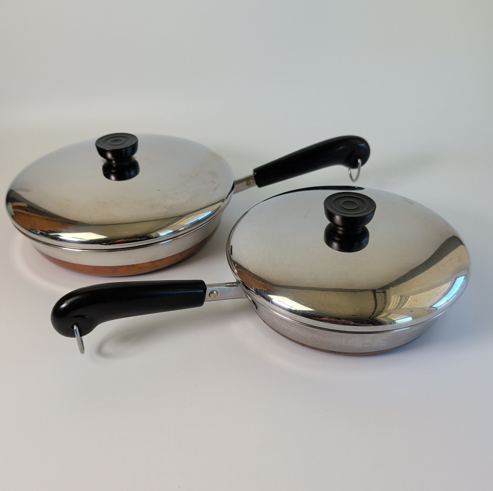 Vintage 4 Piece Copper Clad Revere Ware Skillet Frying Pan 9″ w/ lid & 8″ w/Lid