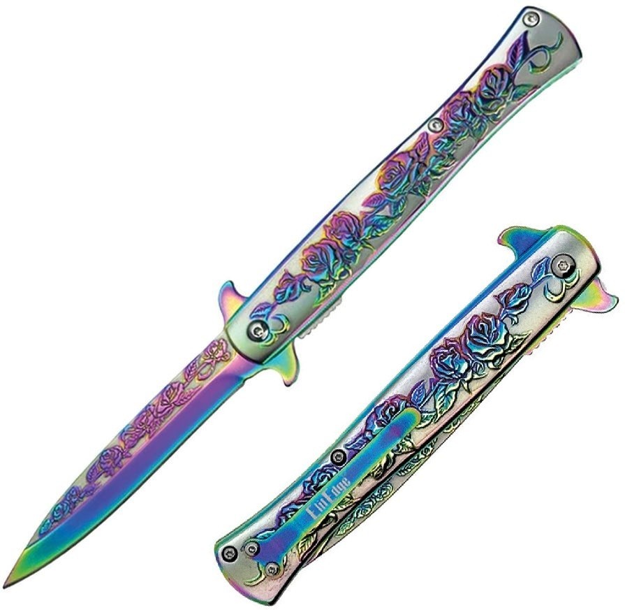 ElitEdge Assisted Folding Knife 4″ Spectrum/Silver Stainless Steel Construction