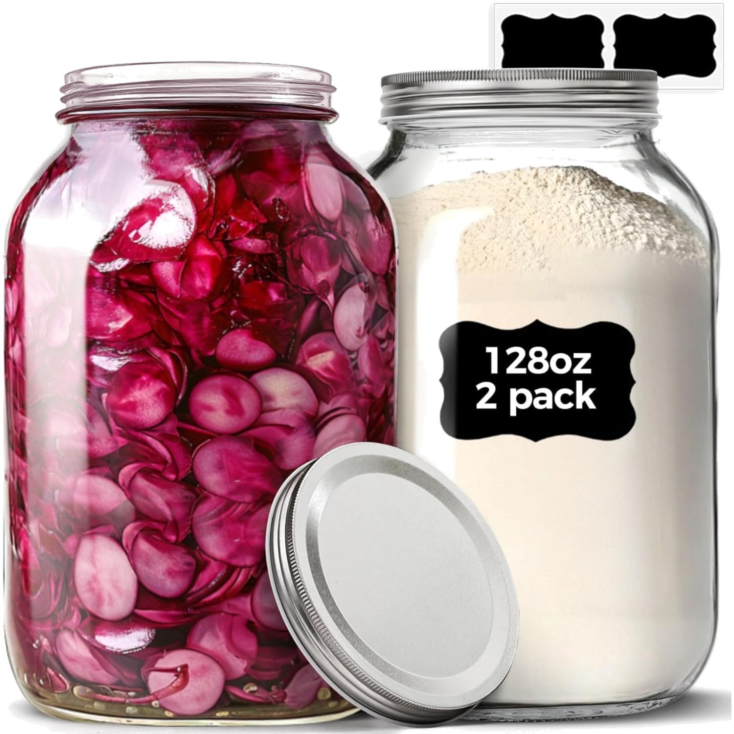 Glass Mason Jars 128oz 1 Gallon Pack Airtight Food Storage Bulk Container