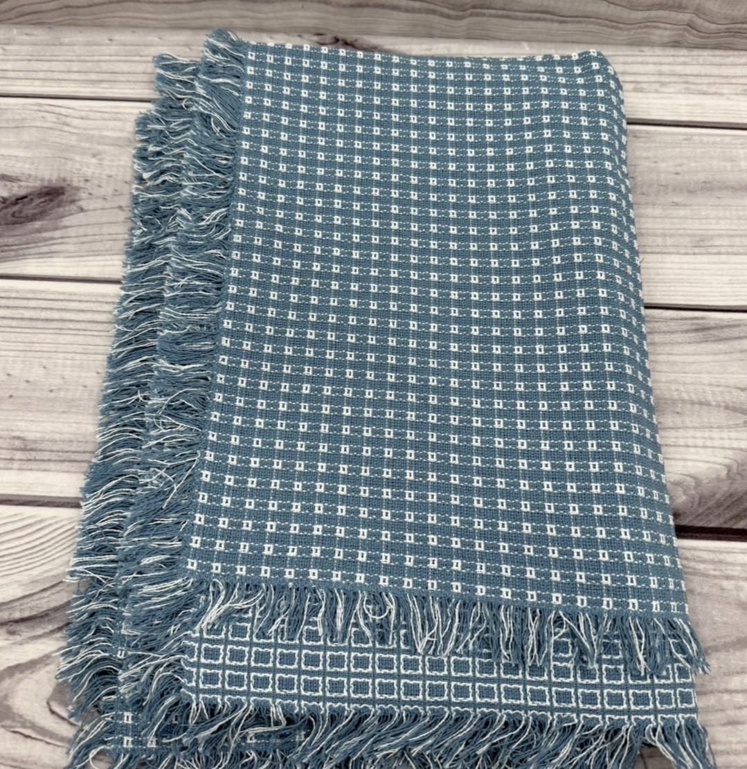 VINTAGE COUNTRY BLUE HOMESPUN WEAVE TABLECLOTH – 73″ X 53″ – COTTAGE CORE