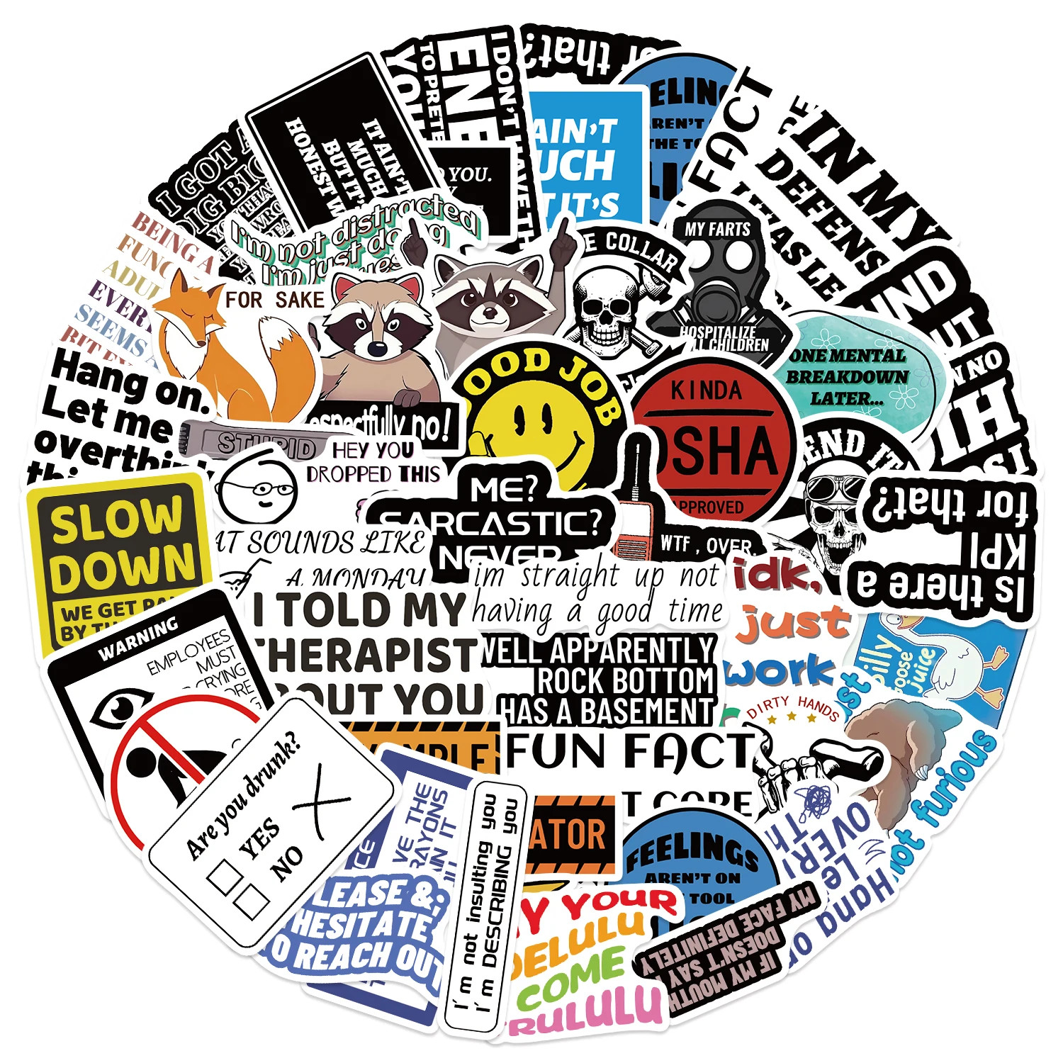 50 Pack Funny Sarcastic Adult Sticker Decal Set 2 Inch Avg Size Meme Stickers
