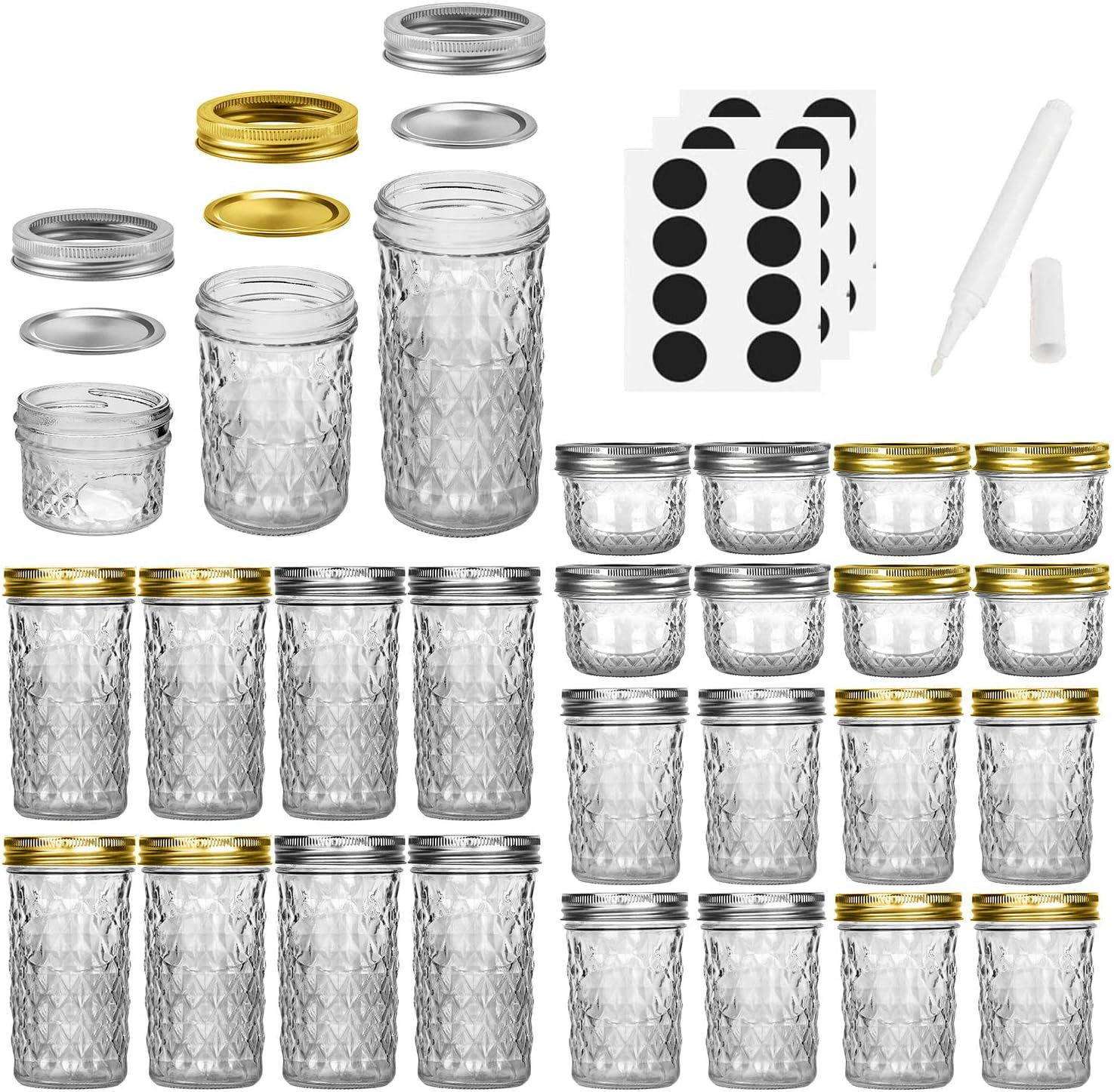 SPANLA Mason Jars, 24 Pack Canning Jars with Regular Lids, Ideal for Jam, Jelly,