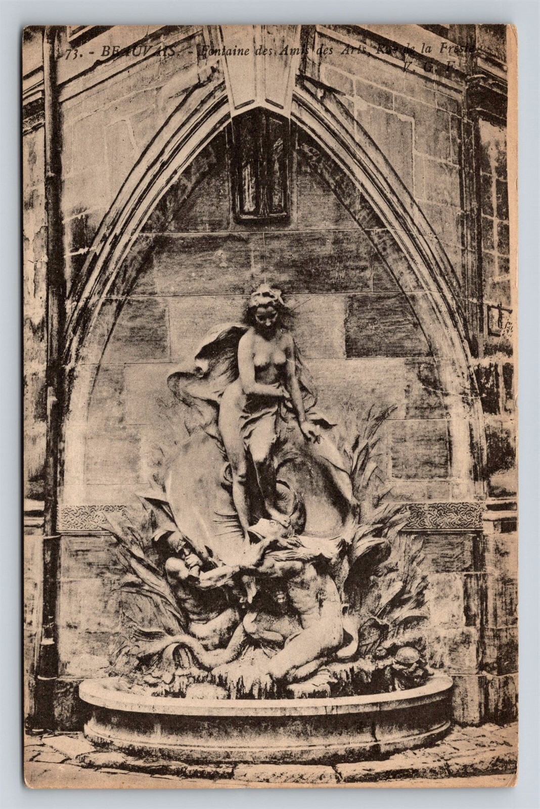 Beauvais Fontaine Amis des Arts H Greber Fountain Birth of Venus Vtg Postcard