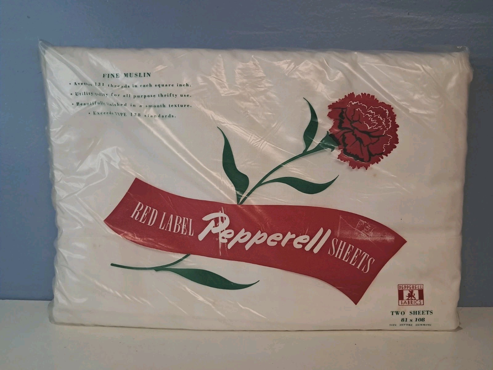 Vtg Red Label Pepperell Sheet Set Full Size Muslin White See Desc
