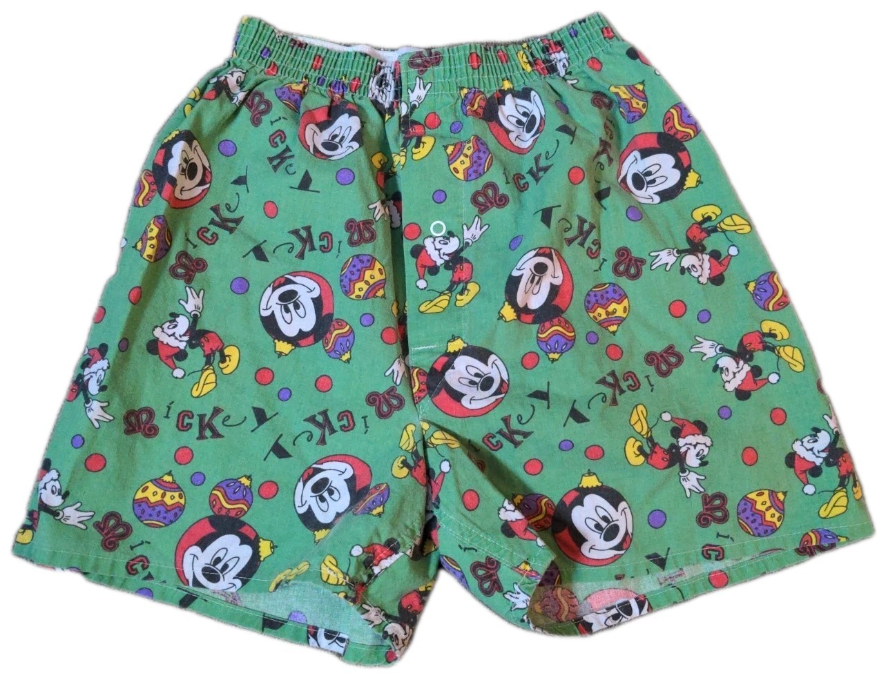 Vtg 90s Disney Mickey Boxer Shorts Mens Small Allover Christmas Santa Cotton USA