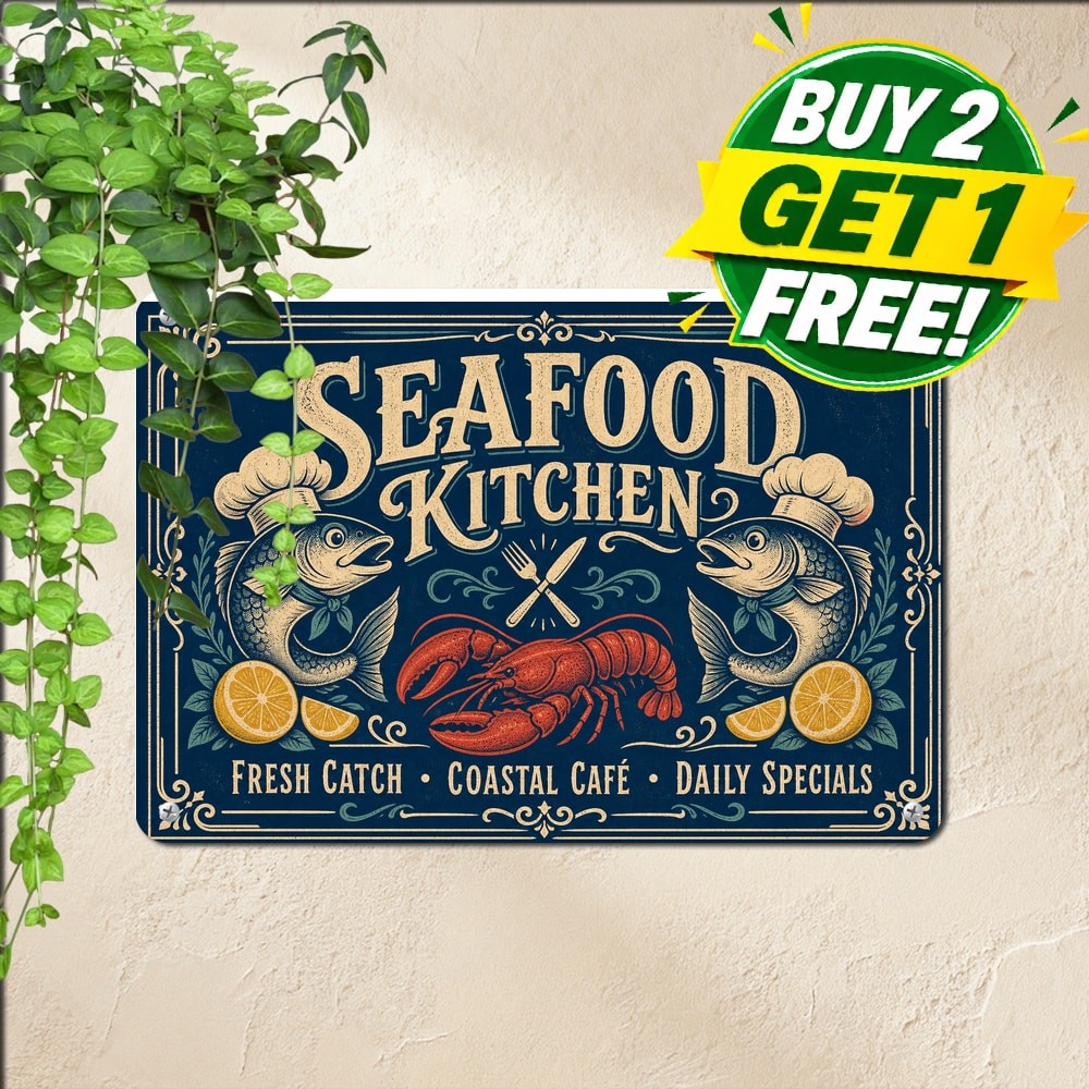 Chef Mascots Seafood Restaurant Metal Sign Retro Kitchen Dining Wall Decor