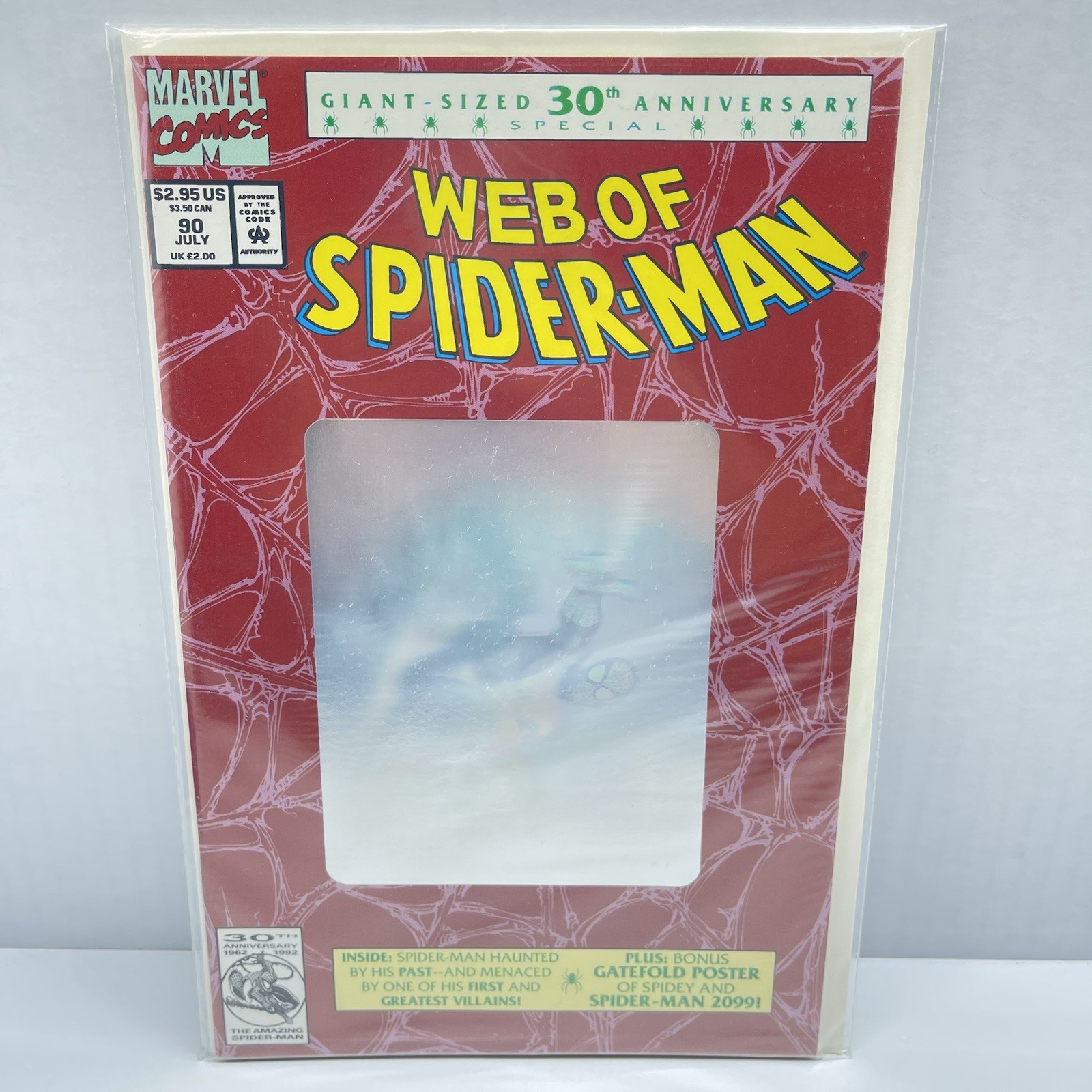 1992 Web of Spider-Man #90 Marvel 30th Anniversary Hologram/Poster -SEALED