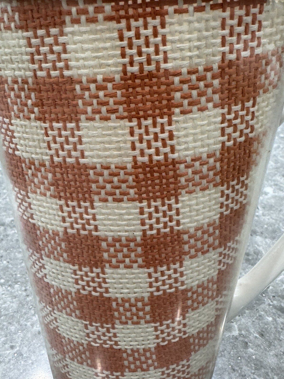 Vintage MCM Raffiaware Duo Temp Melmac Plaid Woven Burlap Pitcher & 5 Cups