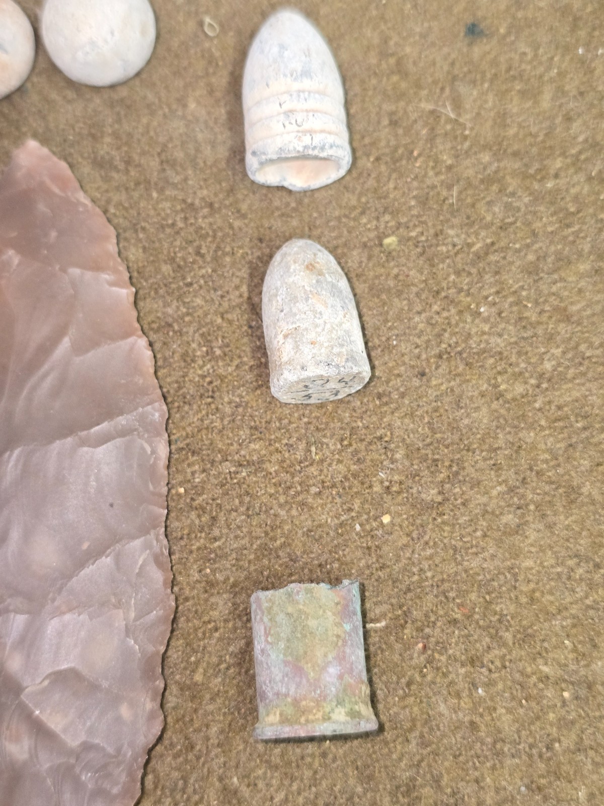 Misc. Civil War Projectiles & Indian Arrowheads with Prairie Grove Pin Set