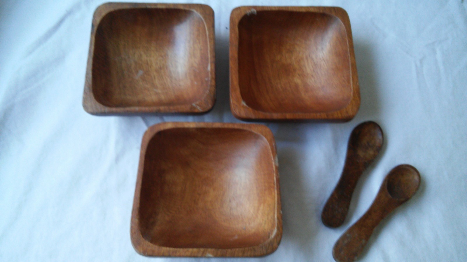 VINTAGE HANDCRAFTED TRAY PLATTER PHILLIPINES TWO SPOONS THREE DISHES HANDMADE