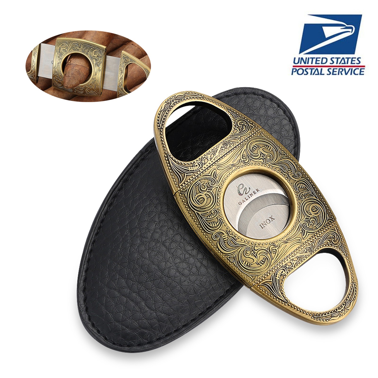 Galiner Metal Cigar Cutter Scissors Sharp Double Blades Vintage Knife Gift Box